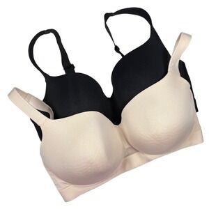 CACIQUE Lightly Lined Balconette Bra, Beige and Black, Size 38F (lot of 2)